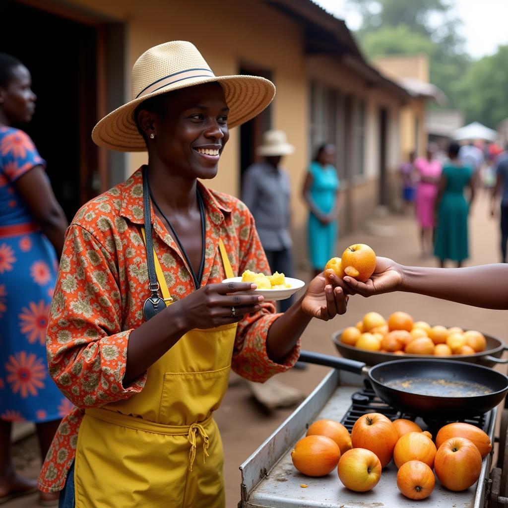 Street vendor selling fried custard apple