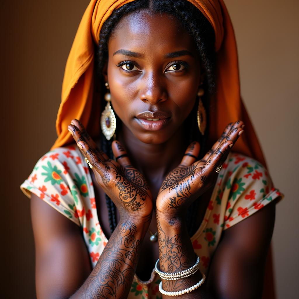 Fulani woman with intricate henna designs