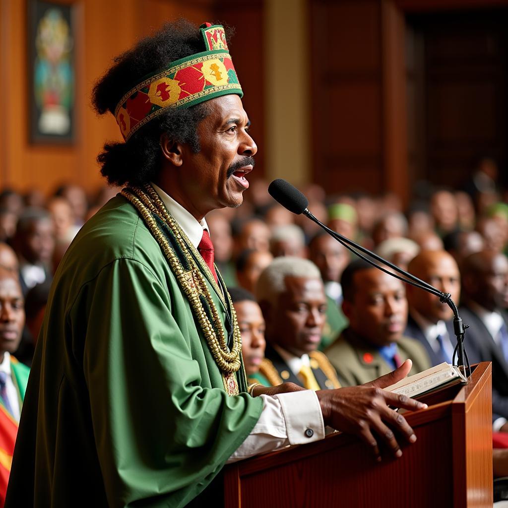 Gaddafi addressing the African Union summit