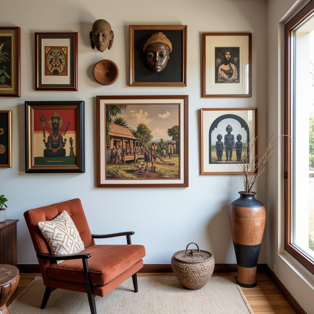 Gallery Wall Featuring Framed African Artwork