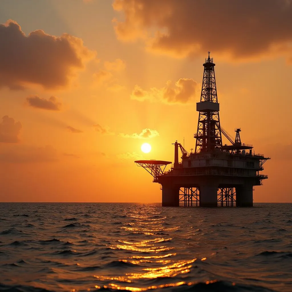 Ghana's Offshore Oil Rig at Sunset