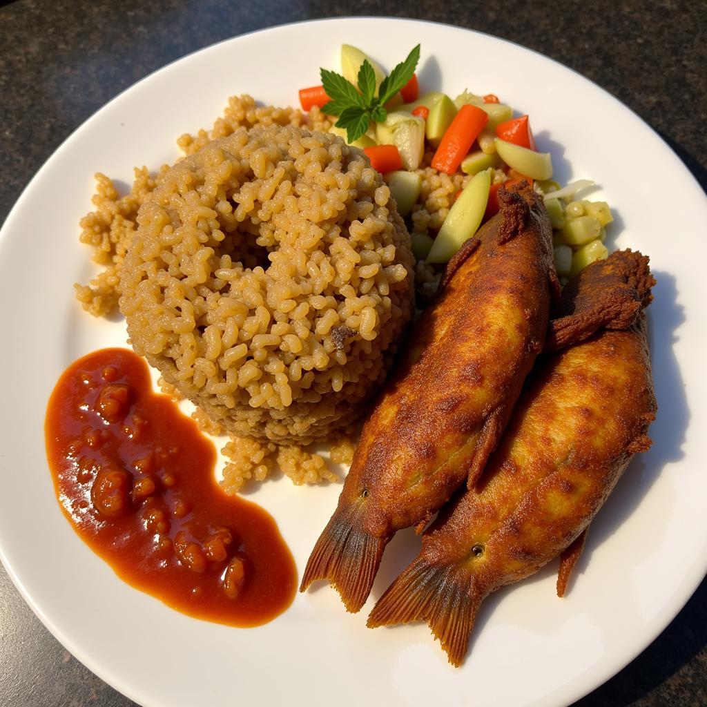 Ghanaian Kenkey with Fried Fish and Hot Sauce