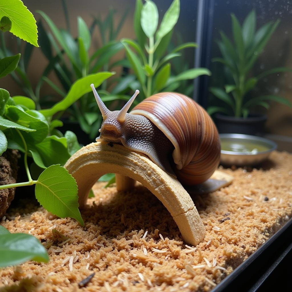 Giant African land snail in a terrarium