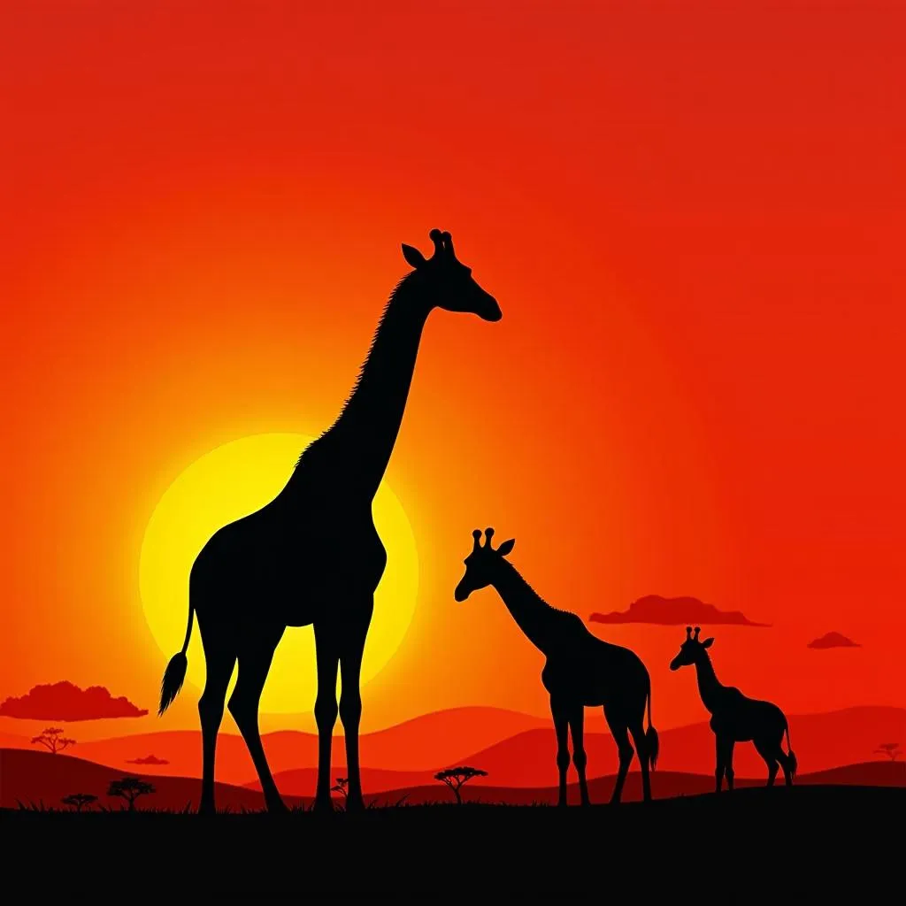 Giraffe Family at Sunset