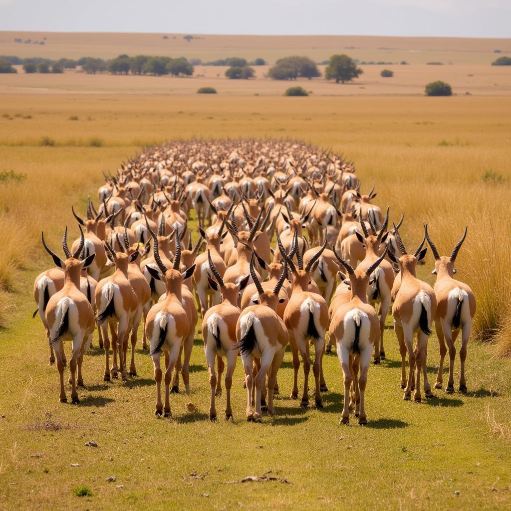 A herd of Grant's gazelles roaming the savanna.