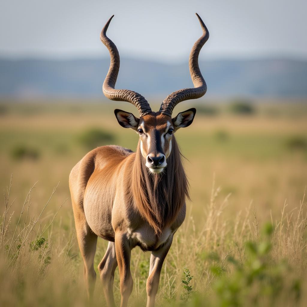 Male Greater Kudu Displaying Its Impressive Corkscrew Horns