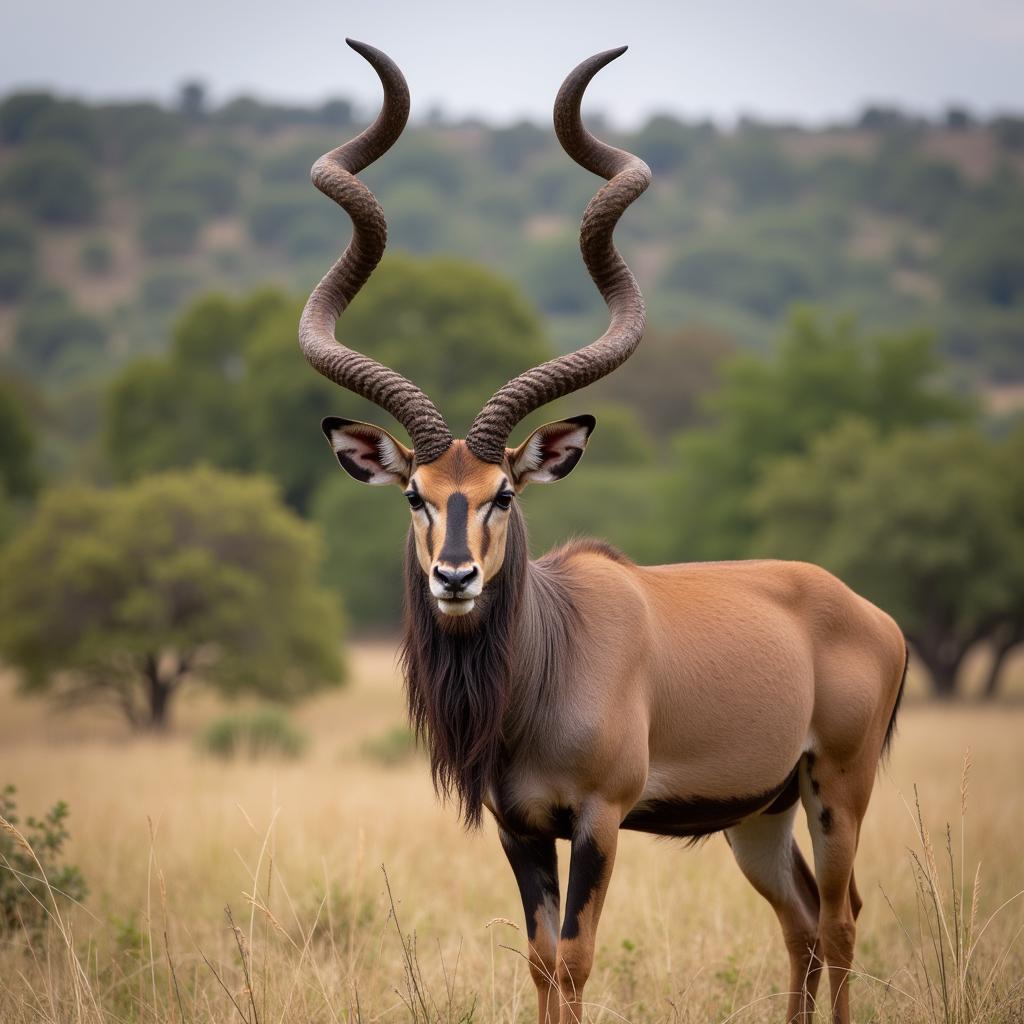 A majestic male greater kudu with its impressive spiral horns