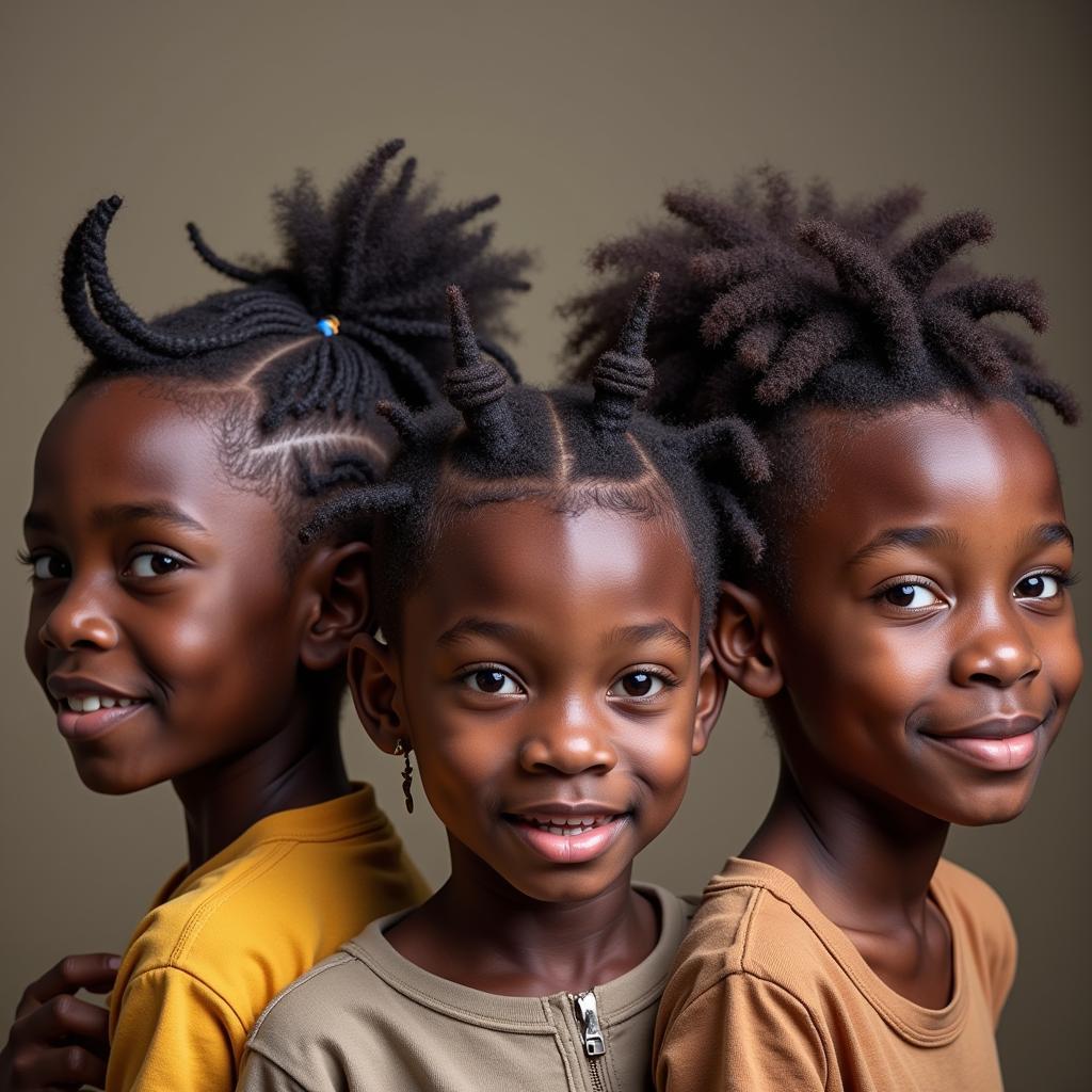 Group of African Boys with Different Hairstyles