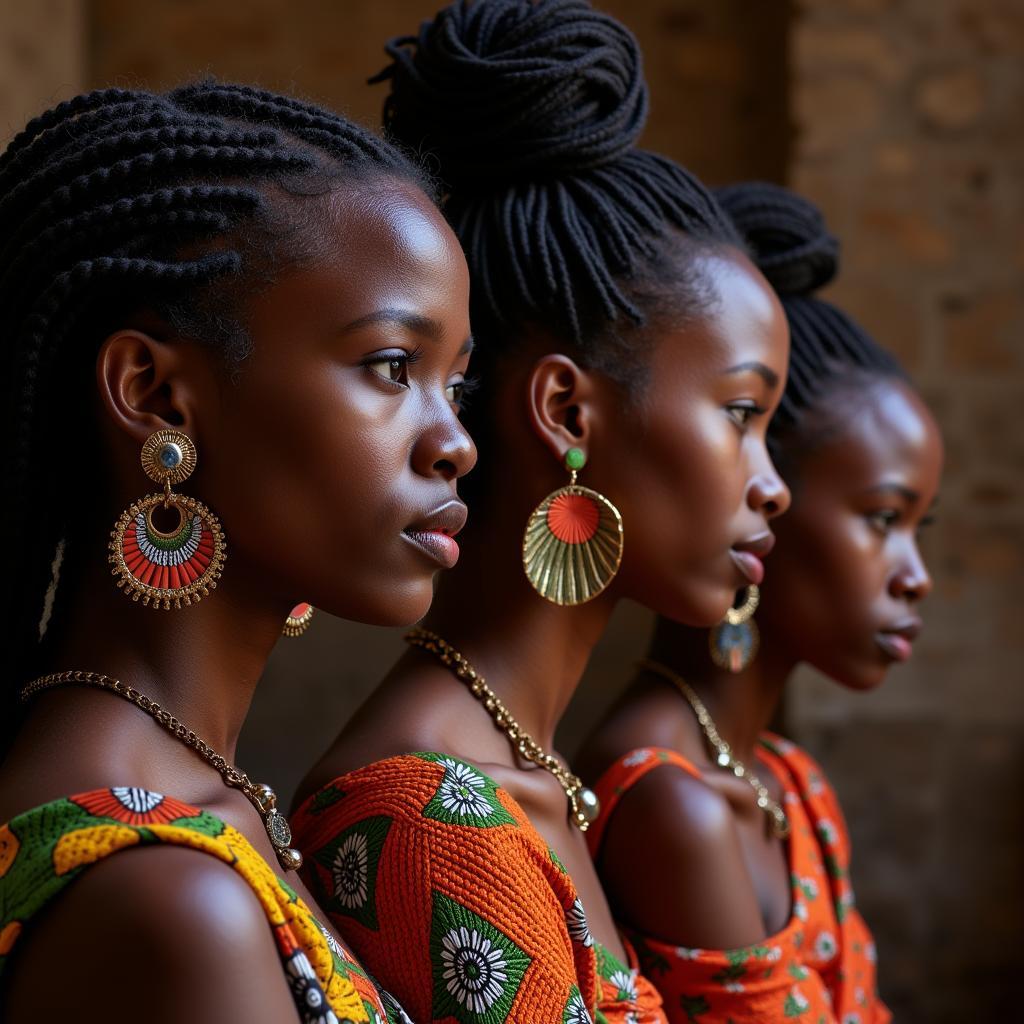 A group of African women, their faces adorned with a variety of traditional earrings.