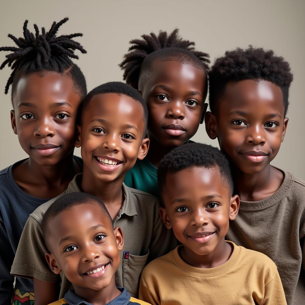 Group of boys sporting various African hairstyles