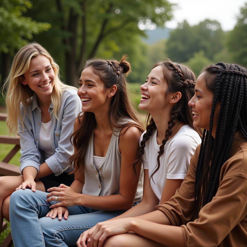 Group of Friends Braiding Hair