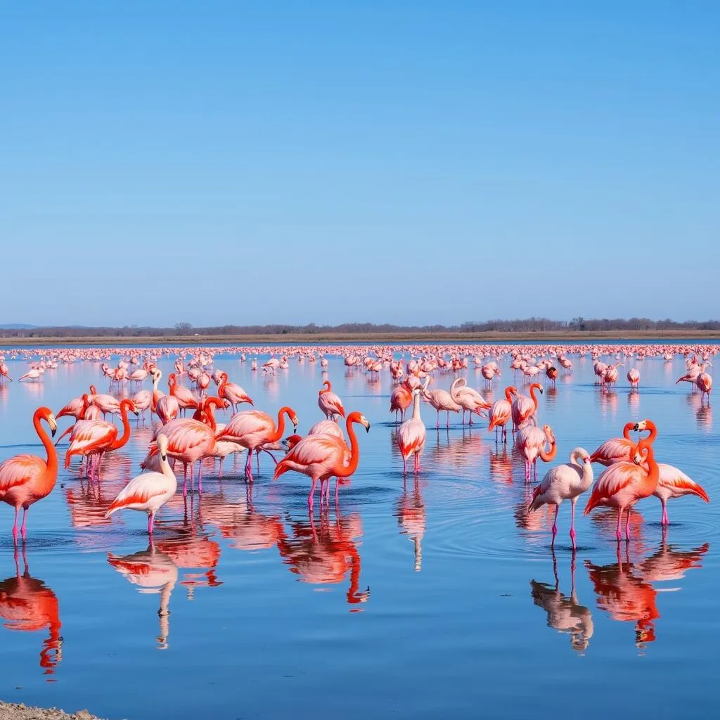 Flamingos Congregating