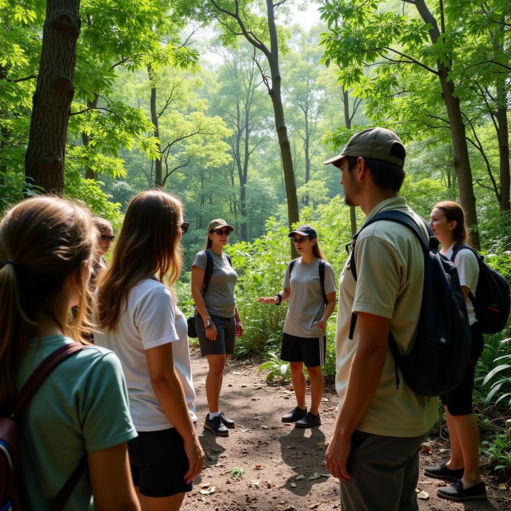 Group of Tourists Learning About African Jungle Plants