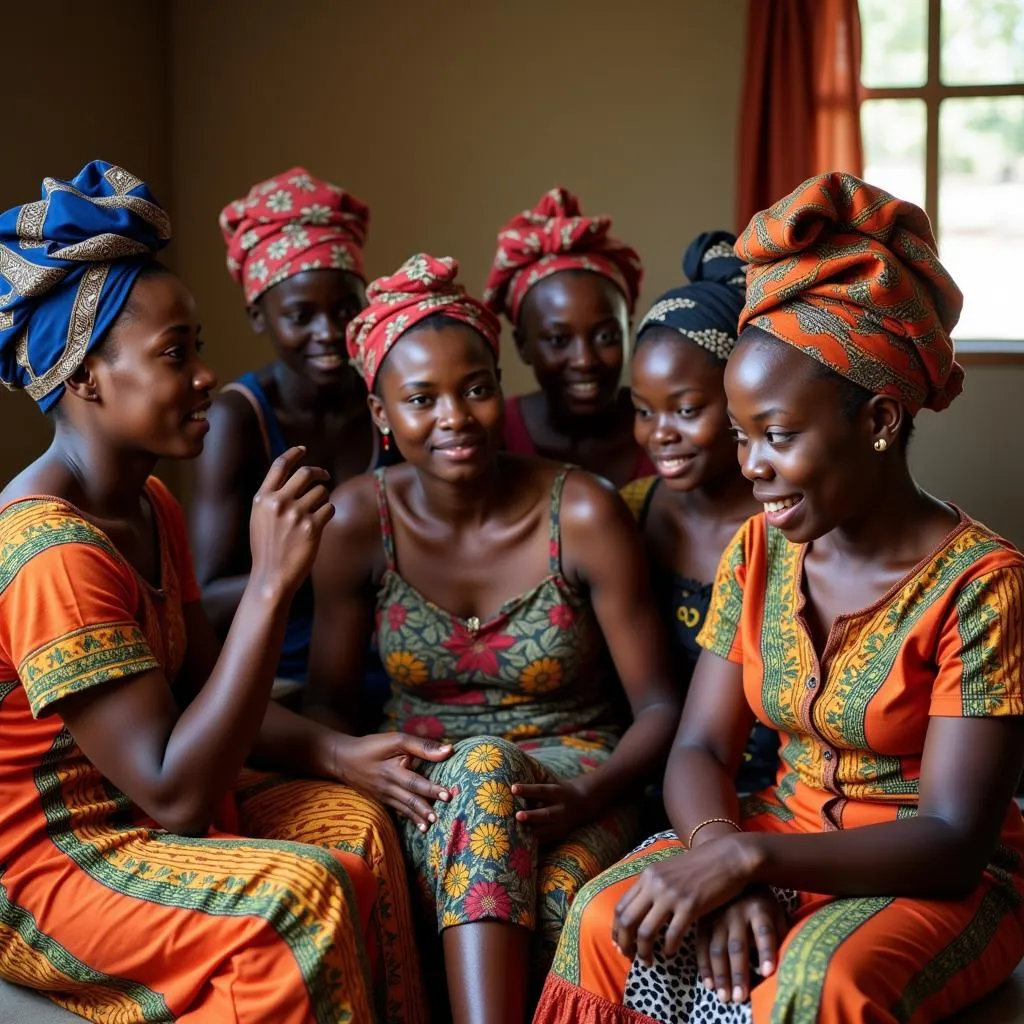 Women Tying Headwraps Together