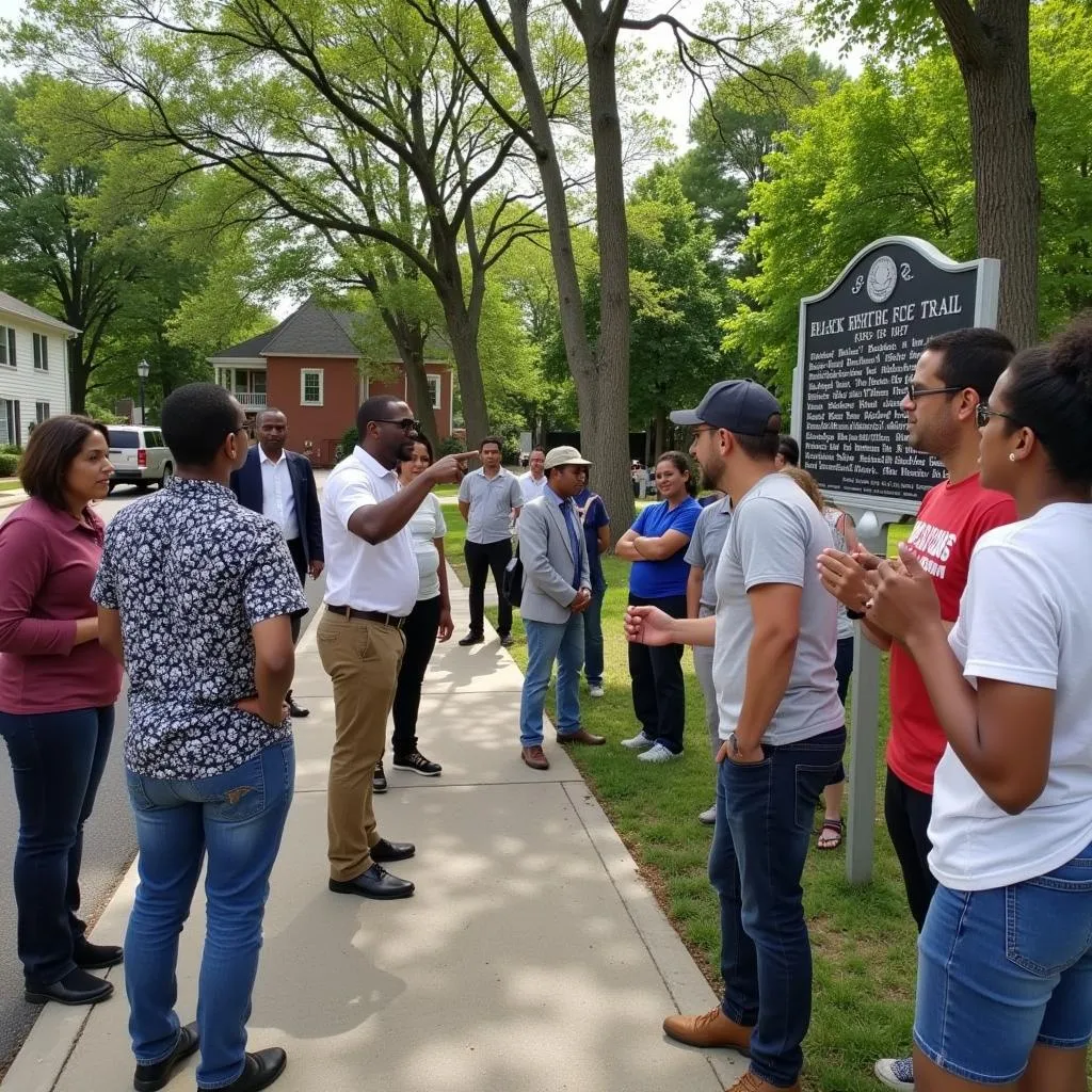 A guided tour group exploring the Black Heritage Trail