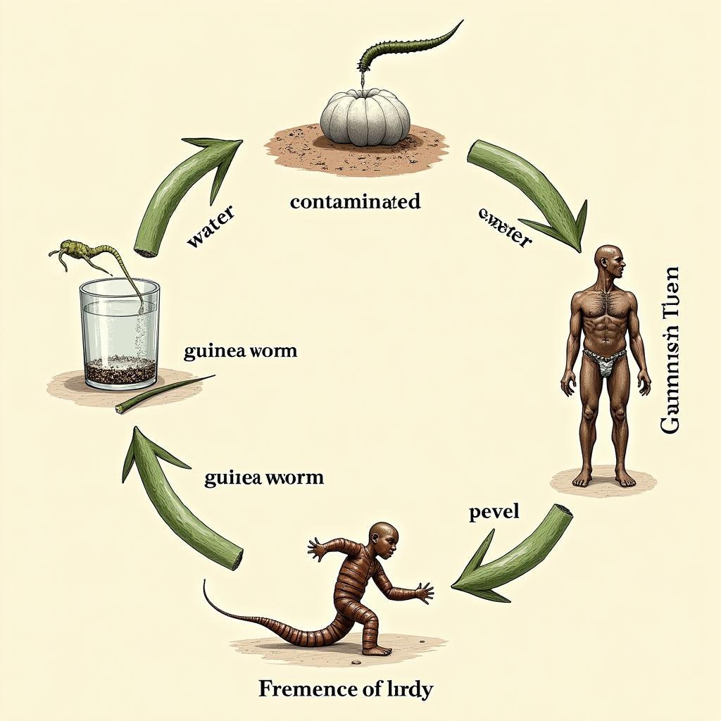 Guinea worm life cycle illustration