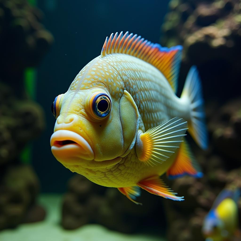 A healthy African cichlid with vibrant colors