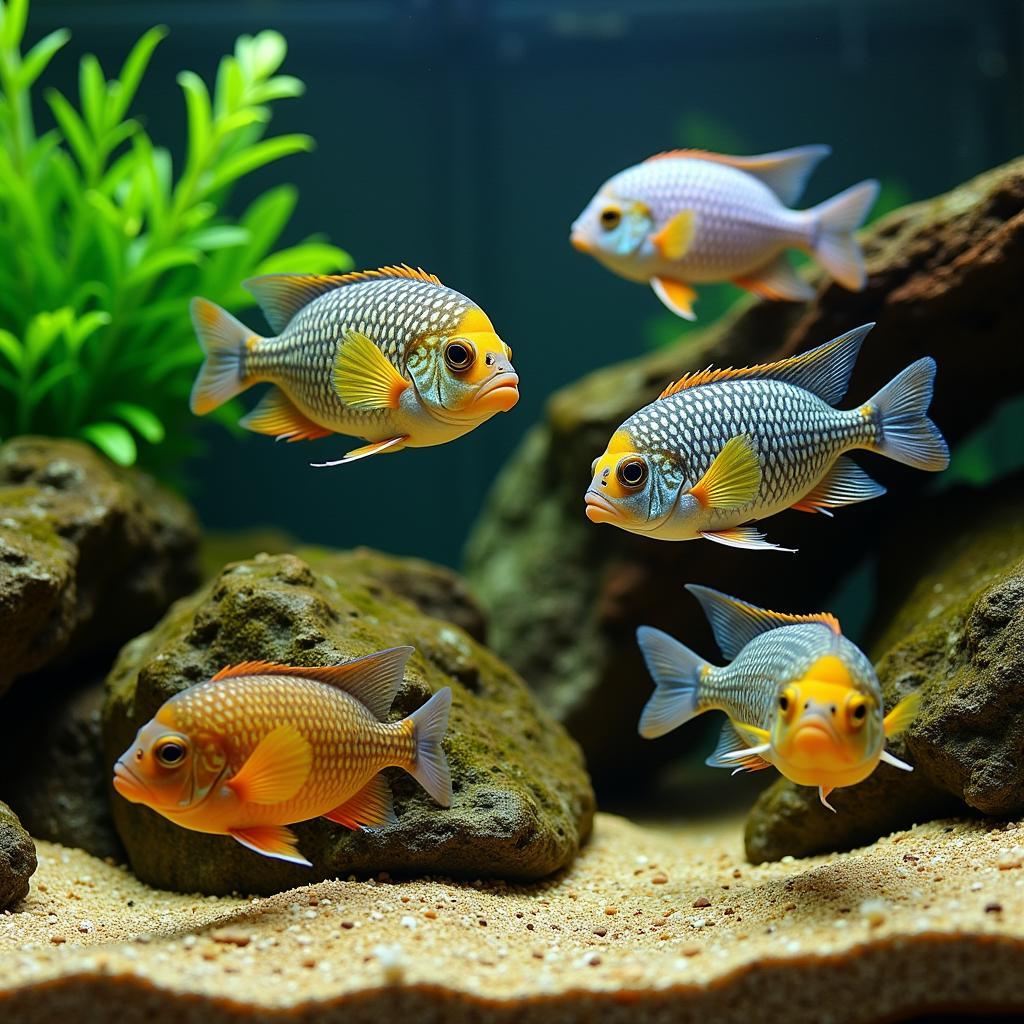 Healthy and Vibrant African Cichlids in a Well-Maintained Aquarium