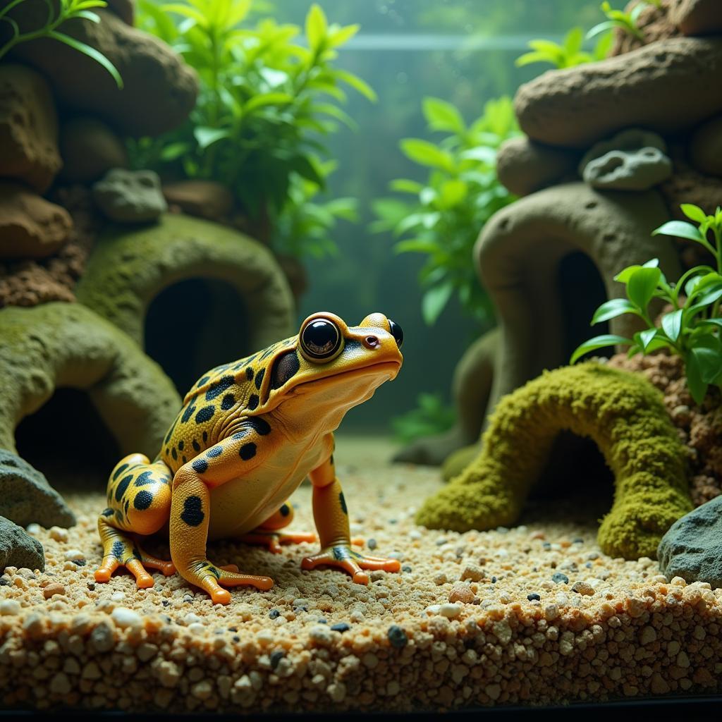 A healthy African clawed frog thriving in a well-planted aquarium