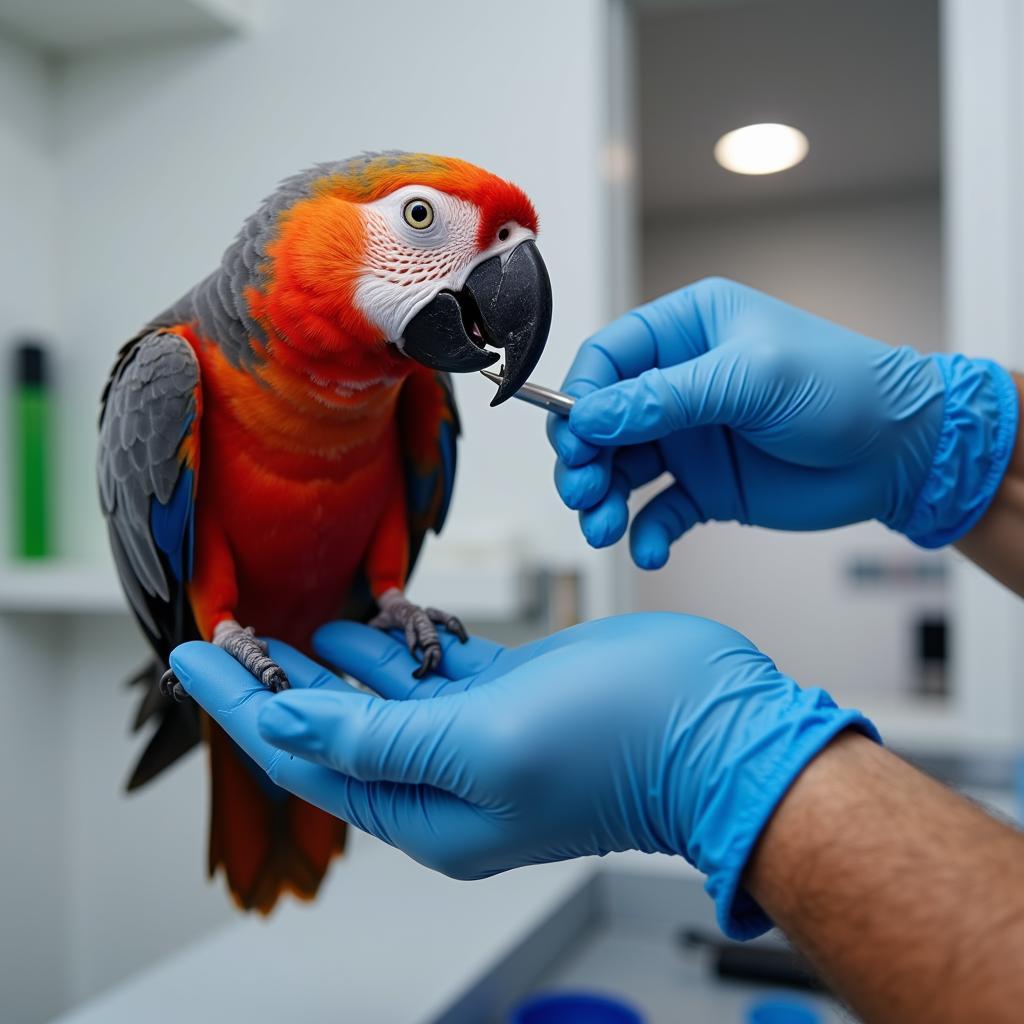 Healthy African Grey Parrot with Veterinarian