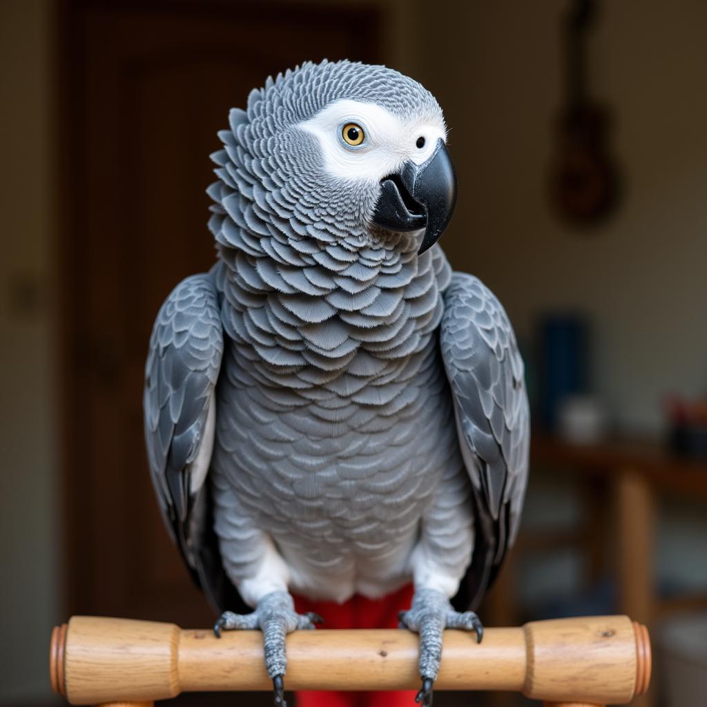 A healthy African Grey Parrot displays its vibrant plumage