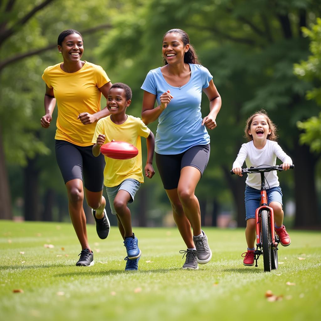 African American family enjoying healthy lifestyle activities