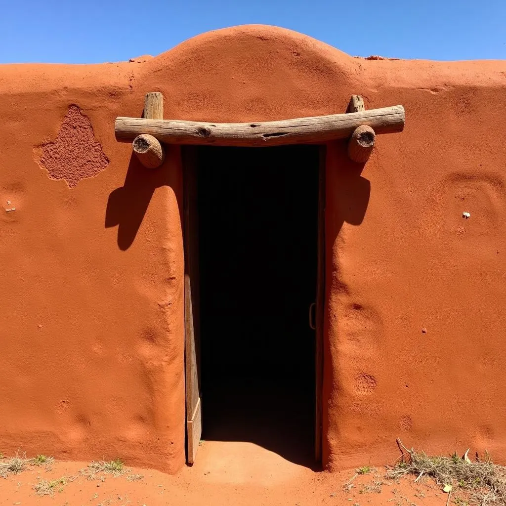 Himba house with red ochre coating in Namibia