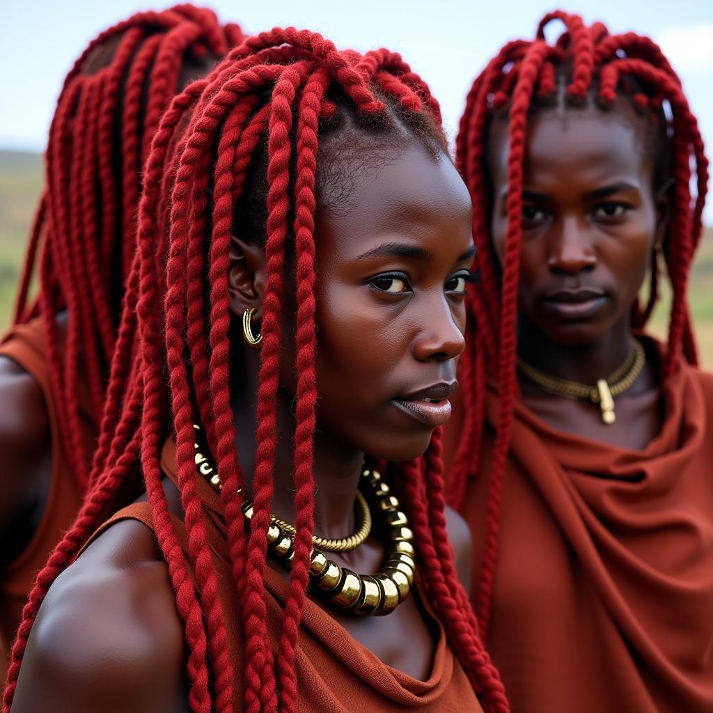 Himba Women with Red Dreadlocks in Namibia 