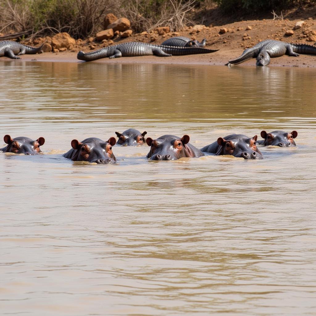 Hippos in the Nile river