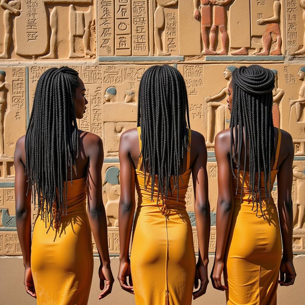 Ancient Egyptian hieroglyphics depicting braided hairstyles