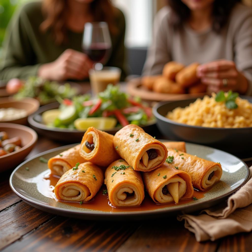 Homemade African fish rolls served as part of a family meal.