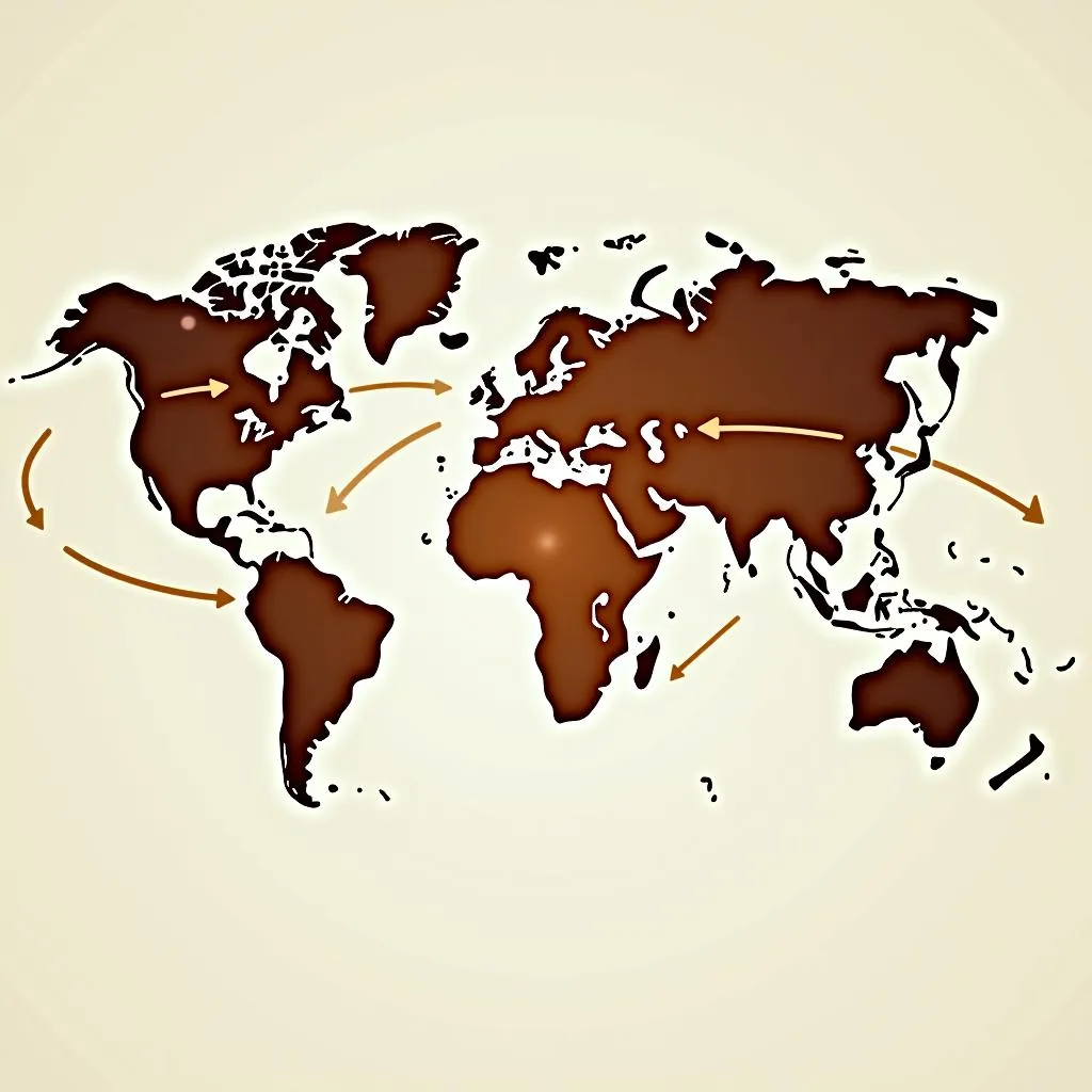 Illustration depicting human migration routes from Africa to other continents