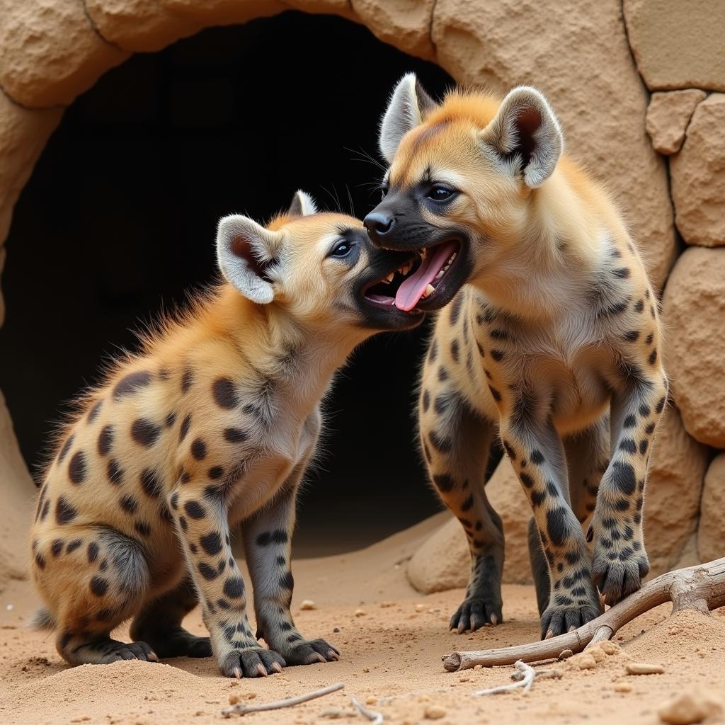 Hyena Cubs Play Fighting