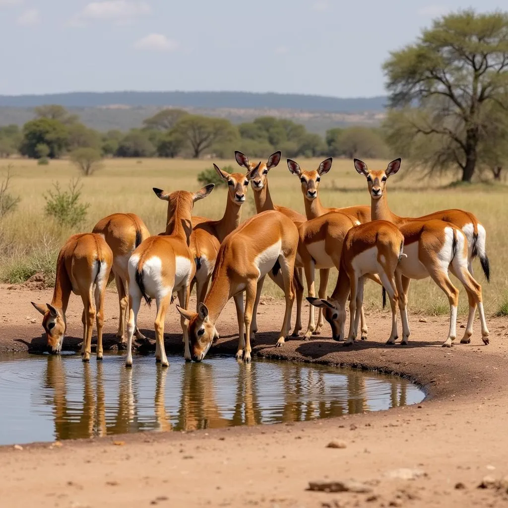 Impala Drinking Water at an African Waterhole