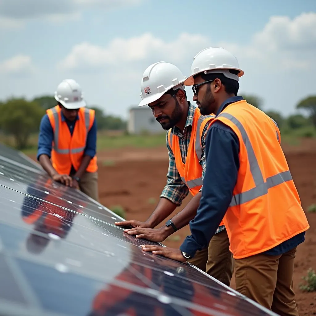 Indian Engineers Working on a Solar Power Project in Africa