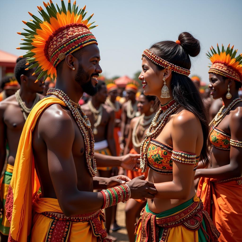 Image depicting a cultural exchange between Indian and African individuals.