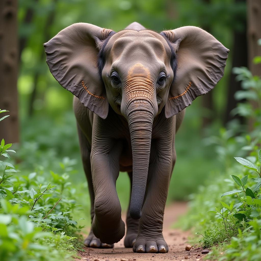 Indian Elephant Calf in a Forest