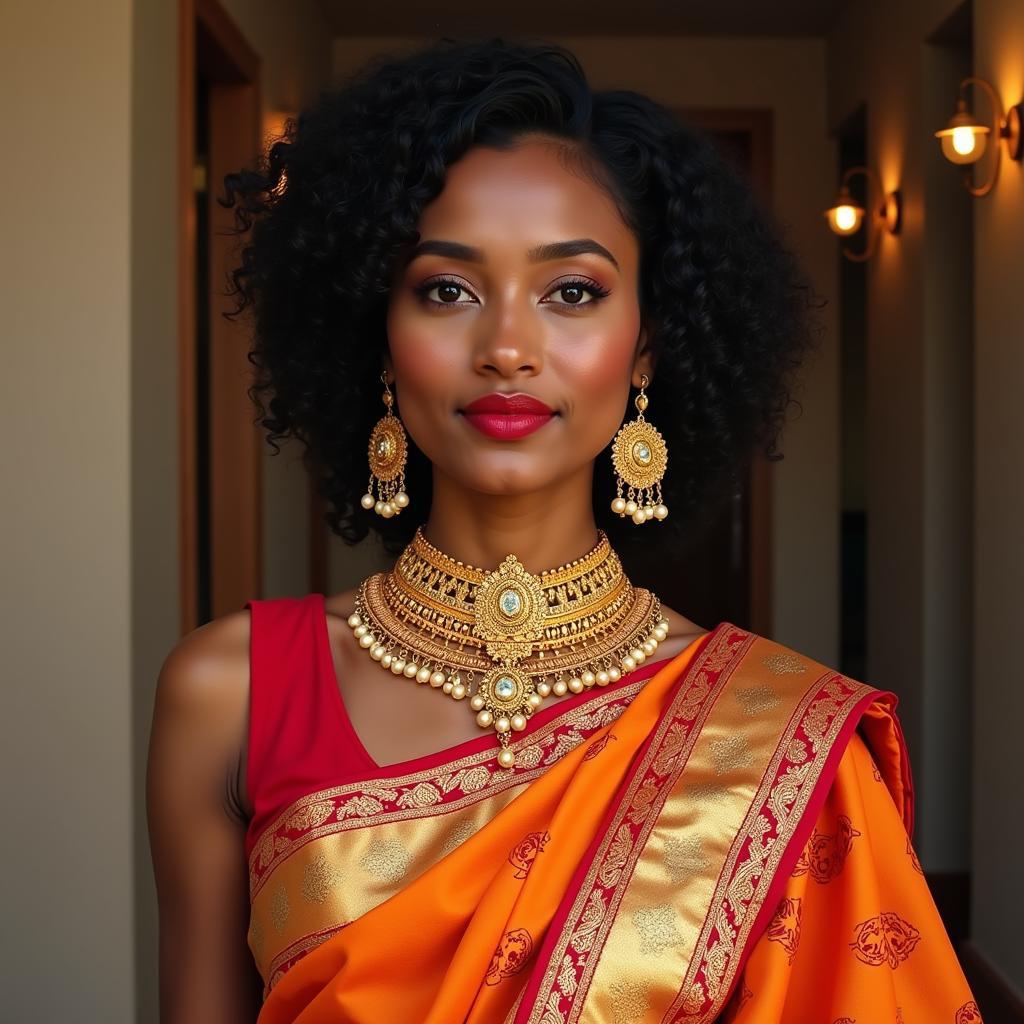 Stylishly Combining an African Choker with a Saree