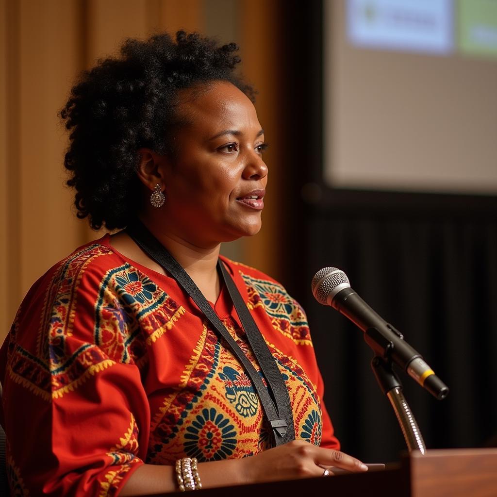 Indigenous African Woman Speaking at a Conference