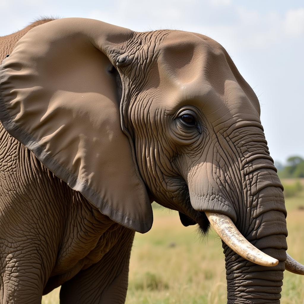 An injured elephant with a torn ear.