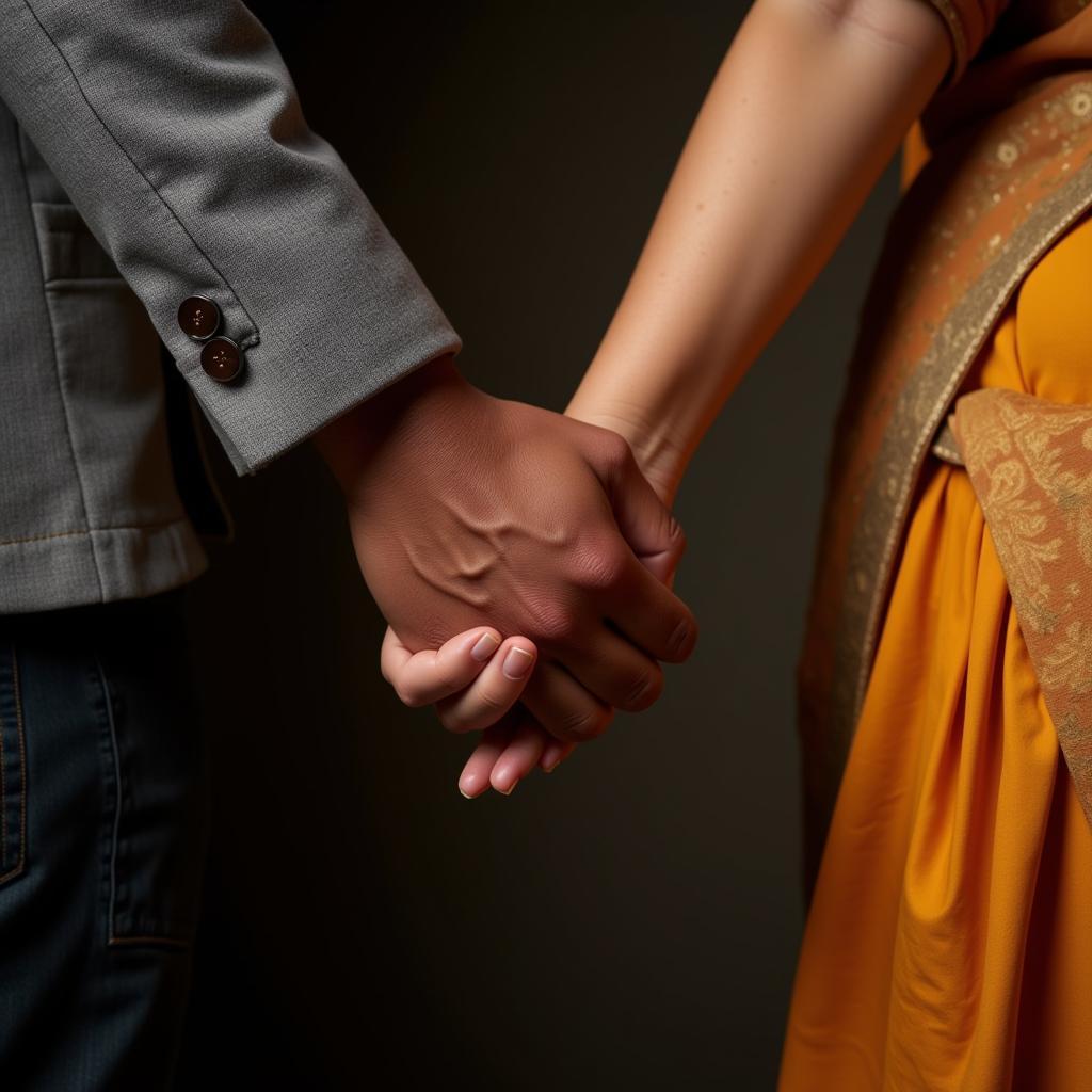 Couple holding hands in solidarity