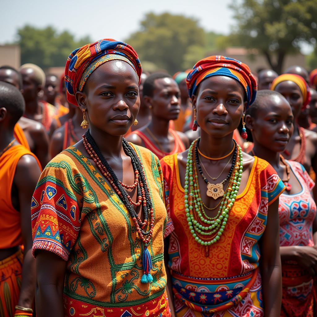 People in vibrant traditional attire during a ceremony in Ivory Coast