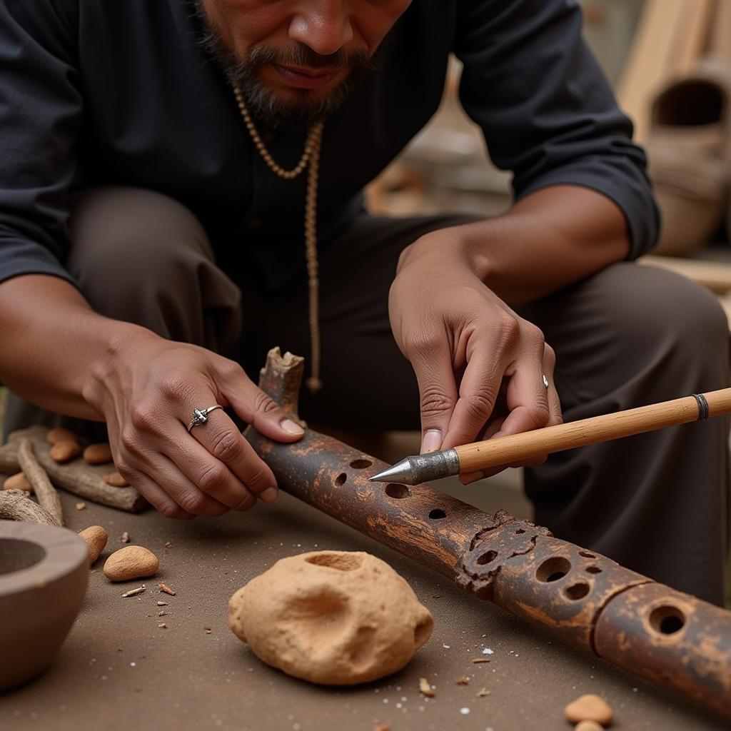 Skilled Artisan Carving a Kakoro Trumpet Trombone