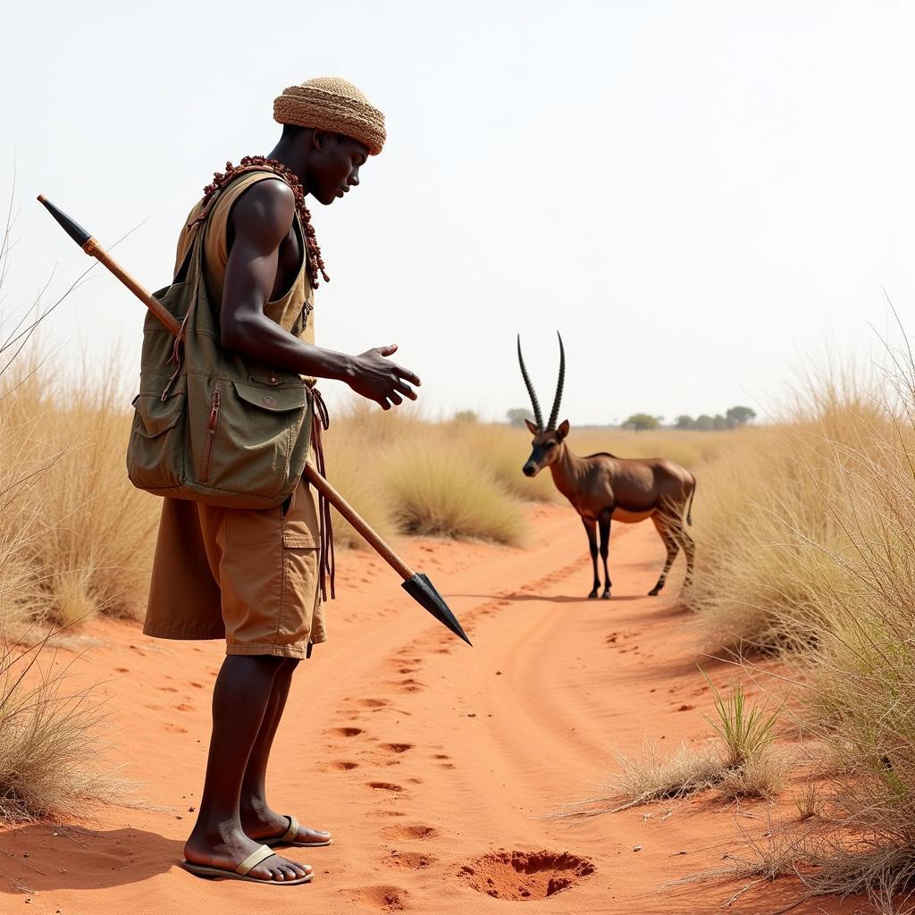 Kalahari hunter tracking kudu in the desert