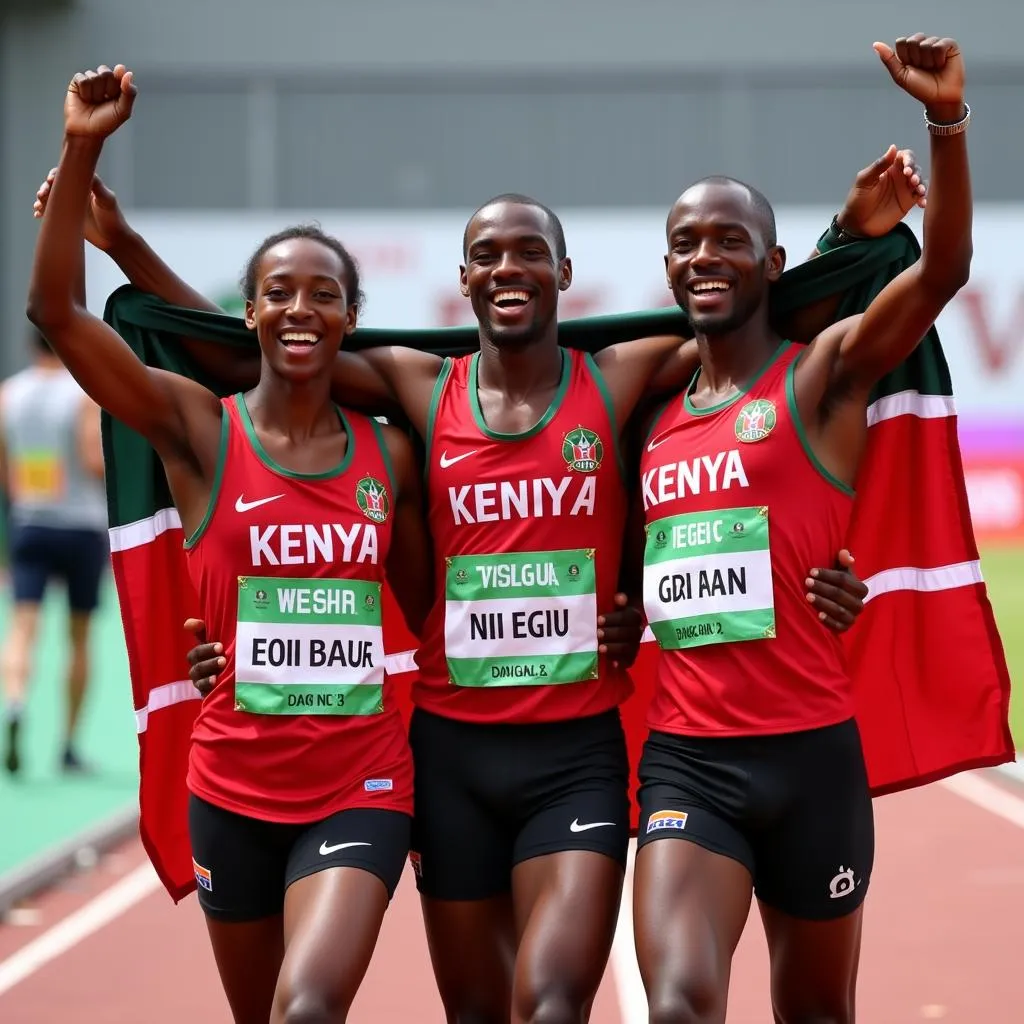 Kenyan Runners Celebrating Victory