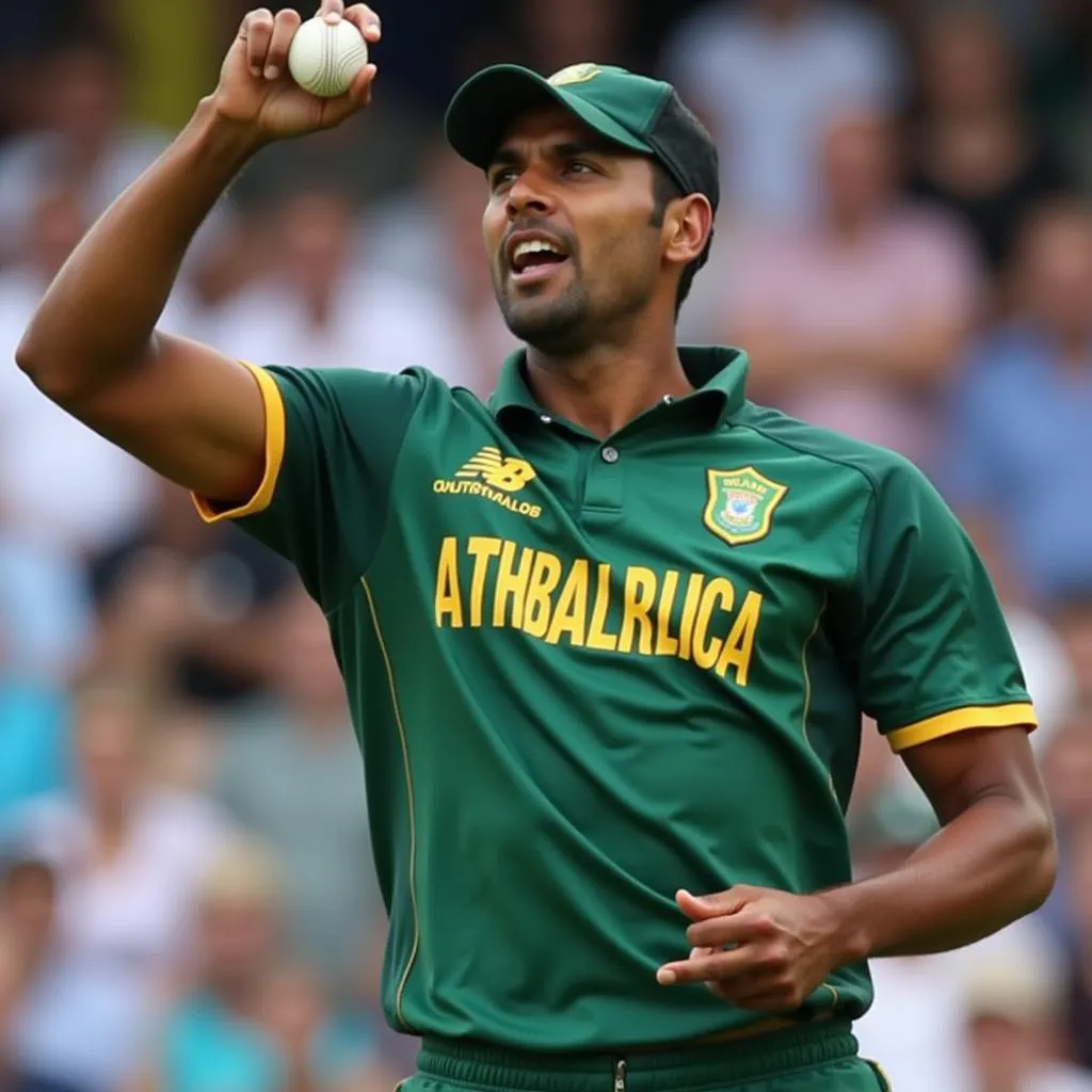 Keshav Maharaj showcasing his bowling technique in a match.