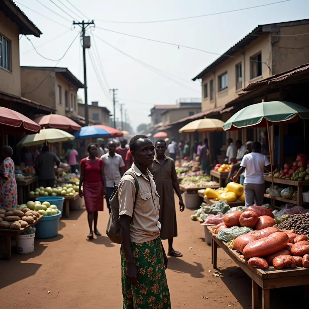 Bustling Street Market in Kinshasa