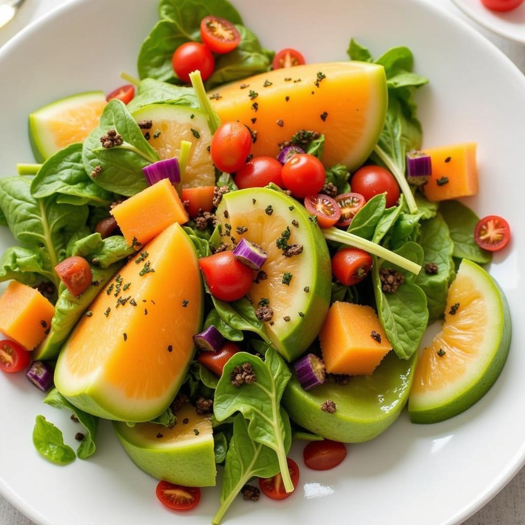 Kiwano melon salad with fresh ingredients