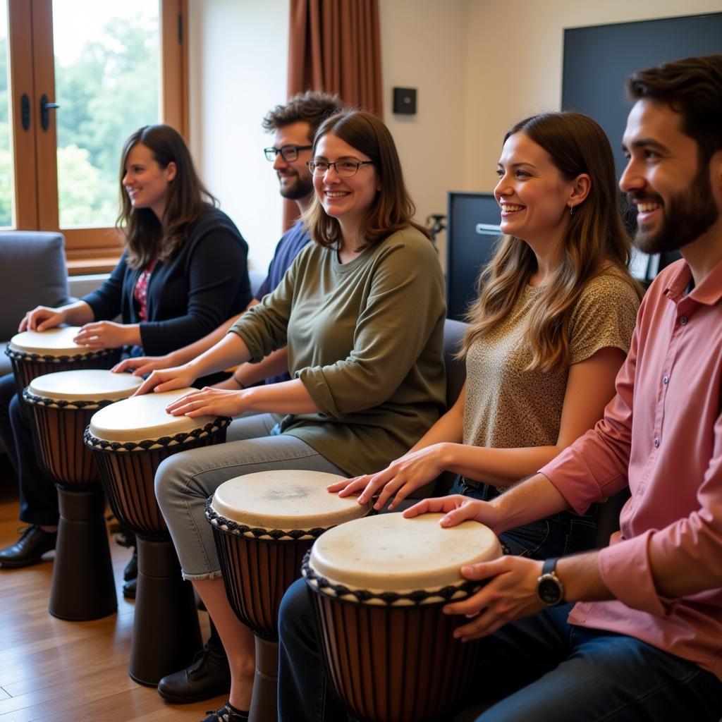 Group djembe lesson with a teacher