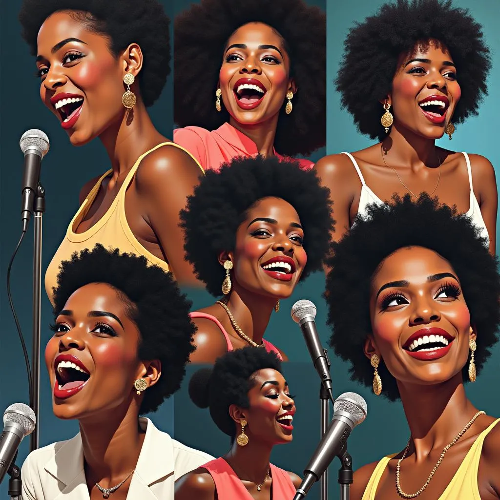 A collage of iconic African American women singers throughout history